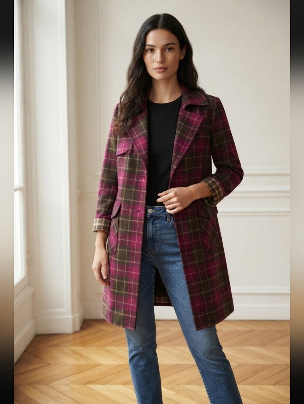 Nine West Women's Silk Rain Jacket Magenta Plaid Lined Size Medium